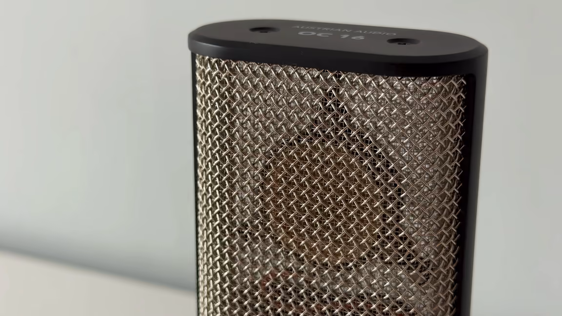 Open Acoustics basket up close, the CKR6 capsule's outline visible through the wire mesh