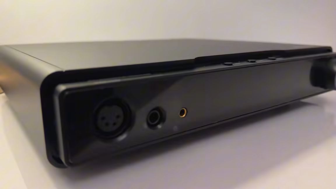 Close-up of the Serenade's three front headphone outputs: a 4-pin XLR balanced jack, a 1/4-inch single-ended jack, and a 4.4mm balanced jack