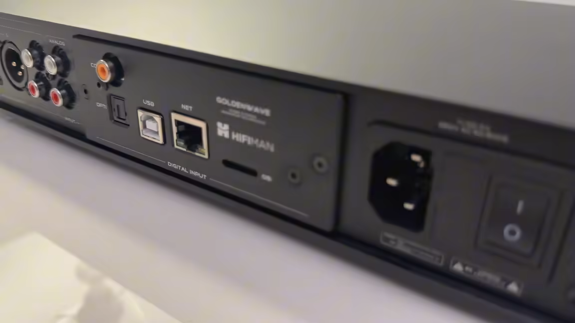 The Serenade's rear panel: balanced XLR and RCA line outputs, RCA analog inputs, coaxial, optical, USB and Ethernet digital inputs, plus the IEC power inlet and switch