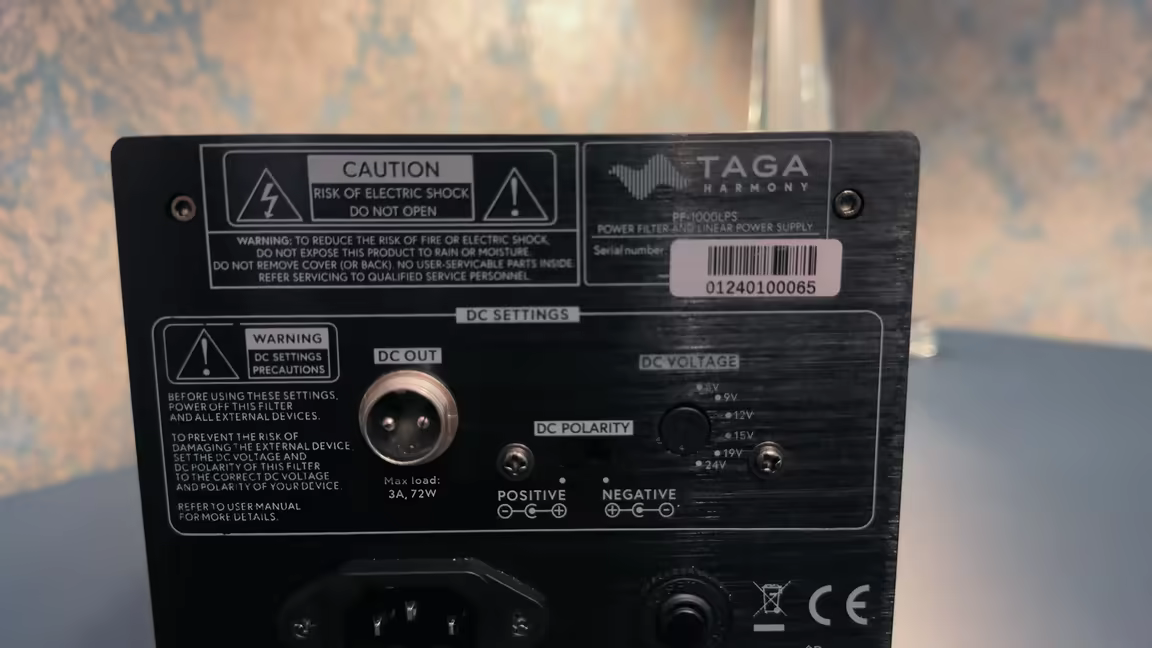 The PF-1000LPS's rear panel: the DC OUT, DC polarity switch, DC voltage selector, and IEC mains inlet