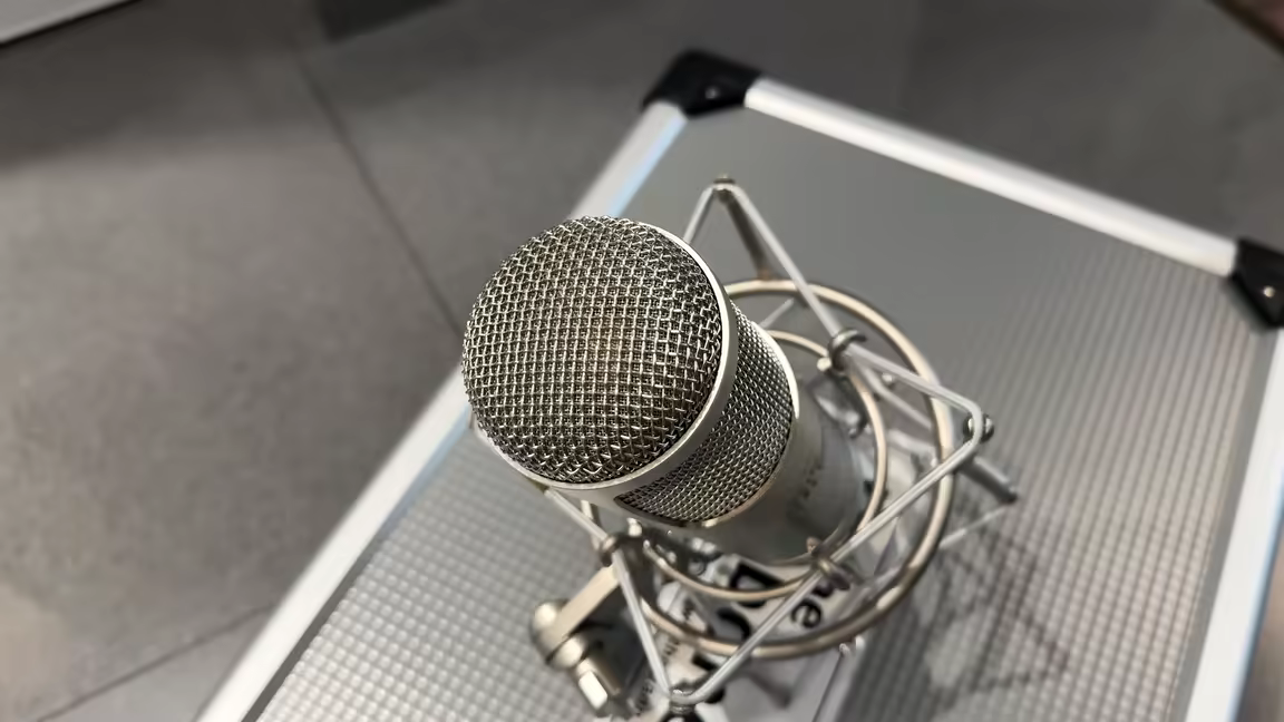 Close-up of the t.bone SCT 2000's double-layered silver mesh basket grille, cradled in its metal shock mount